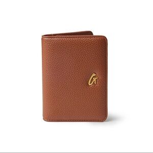 Passport wallet- Genuine Leather Tan Wallet with Gold Accent